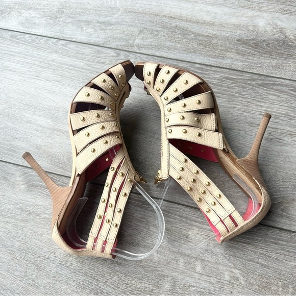 BCBGMaxAzria Ivory Leather Gladiator Studded Full Leather Open Toe Pumps - Picture 9 of 16